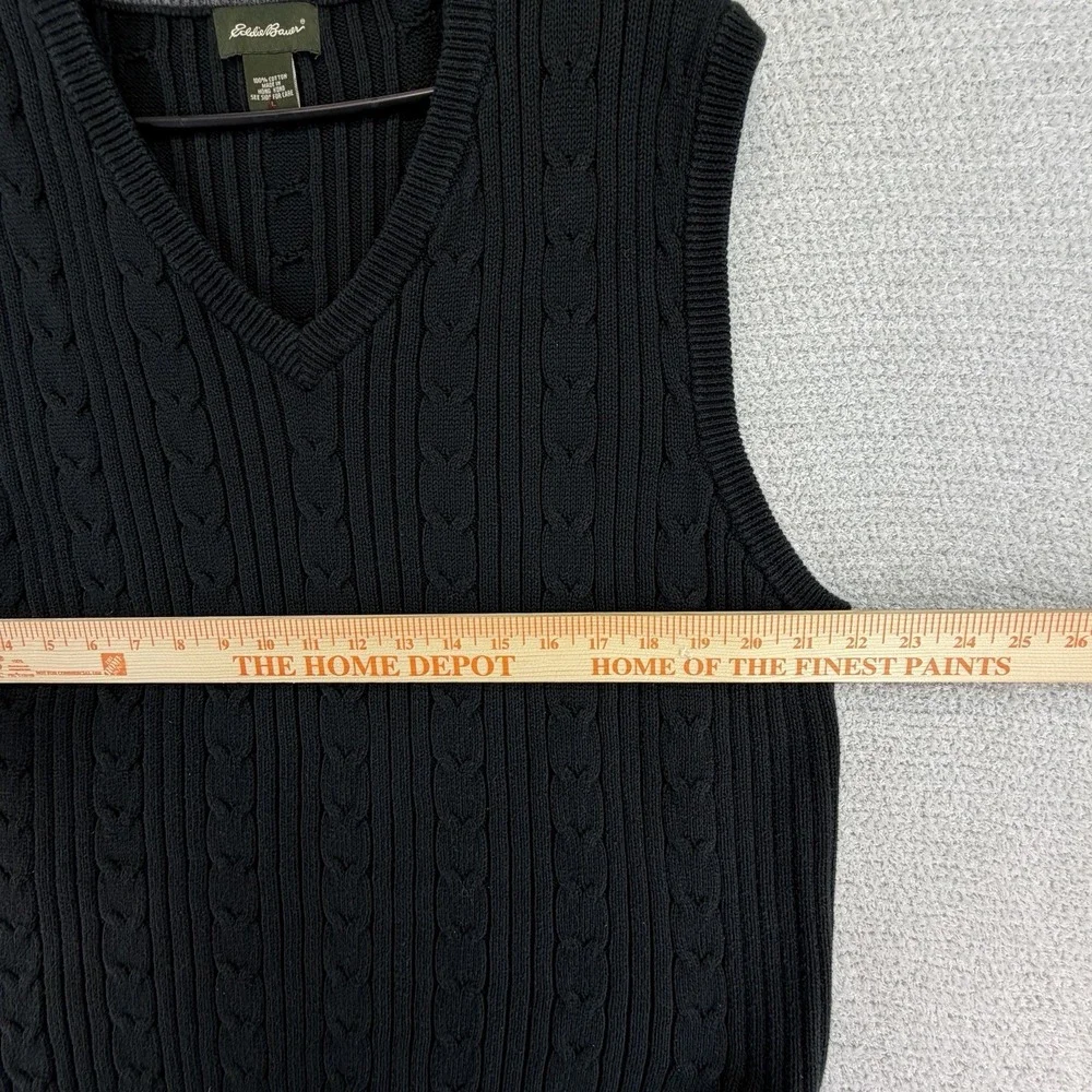 Vintage Eddie Bauer Sweater Vest Mens Large Black Cable Knit V-Neck Preppy‎